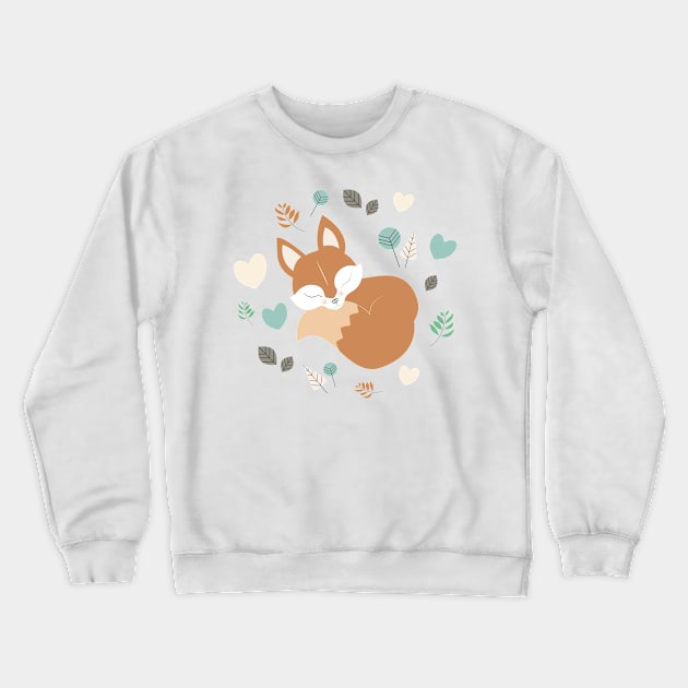 Sleepy fox in Woodland Crewneck Sweatshirt by Arch4Design